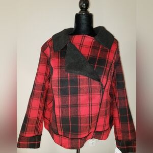 Plaid Woman's Plus Coat in Red and Black